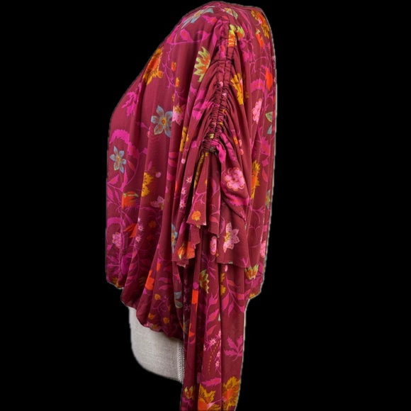 Free People Berry Combo Blouse Floral Boho Balloon Sleeve Womens Size XS - Picture 4 of 6